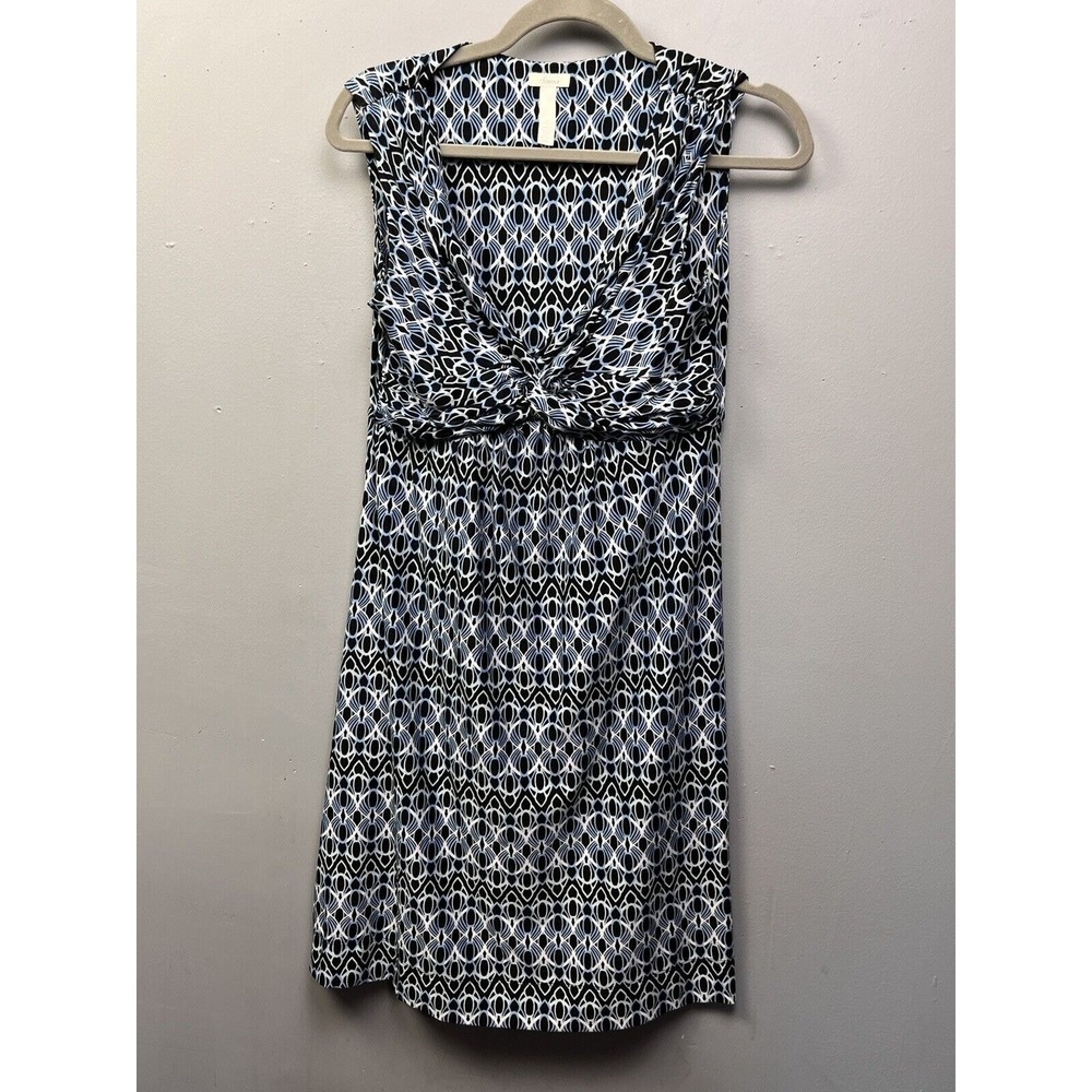 Soma Dress Women Small Blue Black Geometric Twist Front Empire Waist Sleeveless